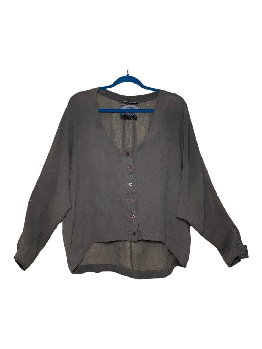 Jet Set Relaxed Button-Front Top Charcoal Gray Sz L/XL Long Dolman Sleeve